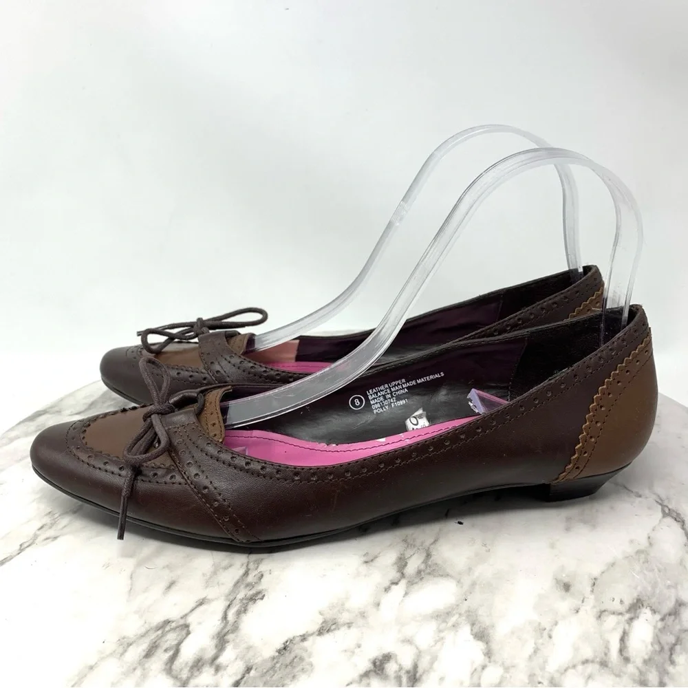 VTG Isaak Mizrahi For Target Polly Brown Leather Oxford Bow Flats 8 Heritage